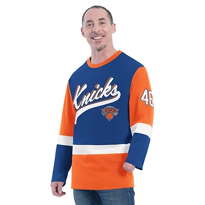Haut de rugby adaptatif à manches longues G-III Sports by Carl Banks bleu pour homme des New York Knicks