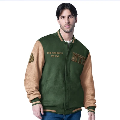 Men's G-III Sports by Carl Banks  Olive New York Knicks Infielder Faux Suede Full-Zip Varsity Jacket