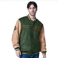 Men's G-III Sports by Carl Banks  Olive New York Knicks Infielder Faux Suede Full-Zip Varsity Jacket