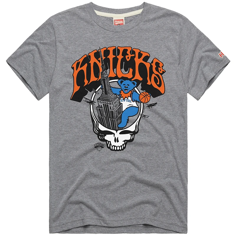 Men's Homage Gray New York Knicks  x Grateful Dead Skull Tri-Blend T-Shirt