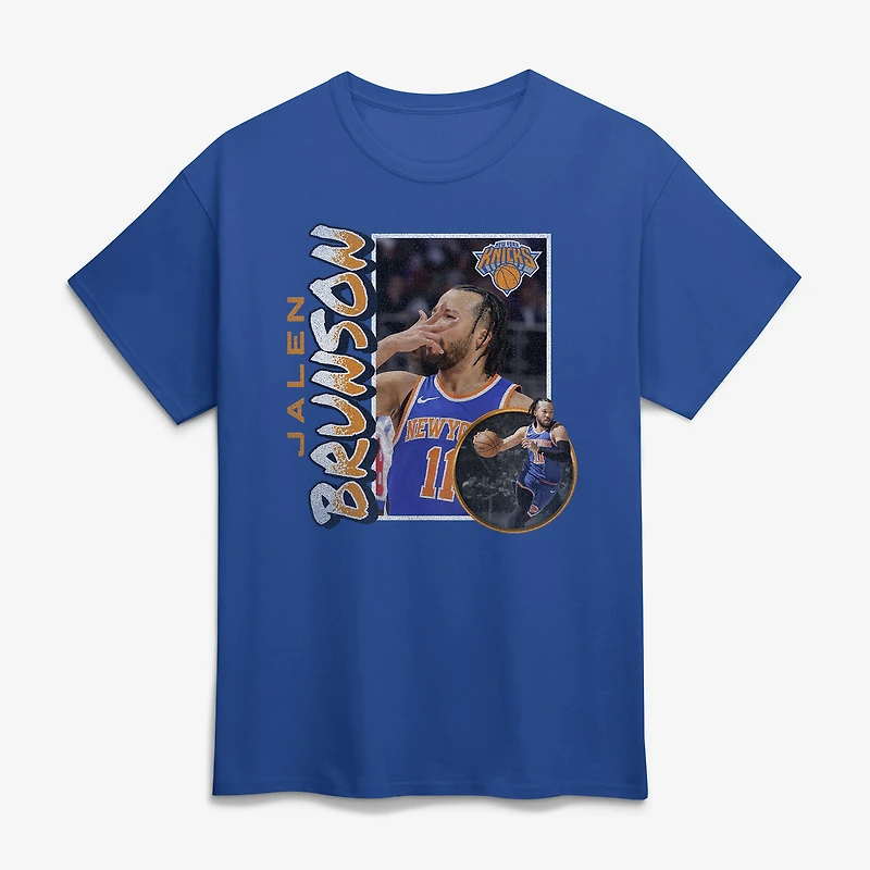Men's Jalen Brunson Blue New York Knicks 90s Player Graphic T-Shirt