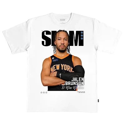 T-shirt blanc Jalen Brunson pour homme avec couverture du SLAM des New York Knicks