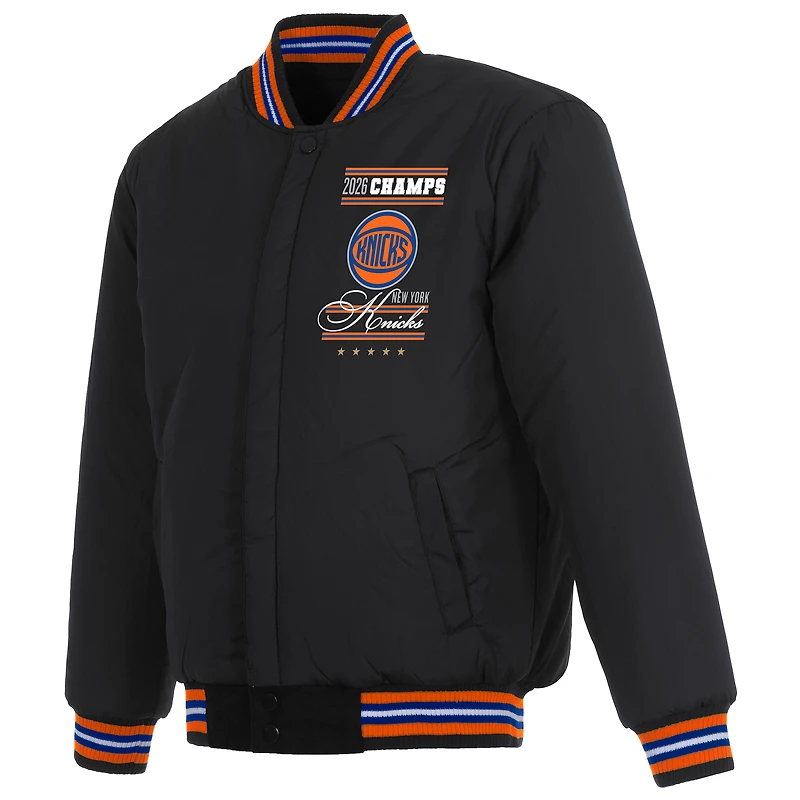 Men's JH Design Black New York Knicks 2026 NBA Finals Champions Full-Snap Reversible Wool Jacket