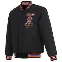 Men's JH Design Black New York Knicks 2026 NBA Finals Champions Full-Snap Reversible Wool Jacket