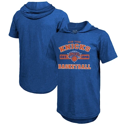 T-shirt à capuche tri-blend Majestic Threads Royal New York Knicks pour homme