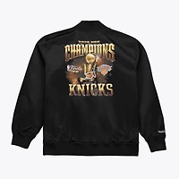 Veste Mitchell & Ness noire pour homme, New York Knicks, champions des finales NBA 2026, en satin à boutons-pression.