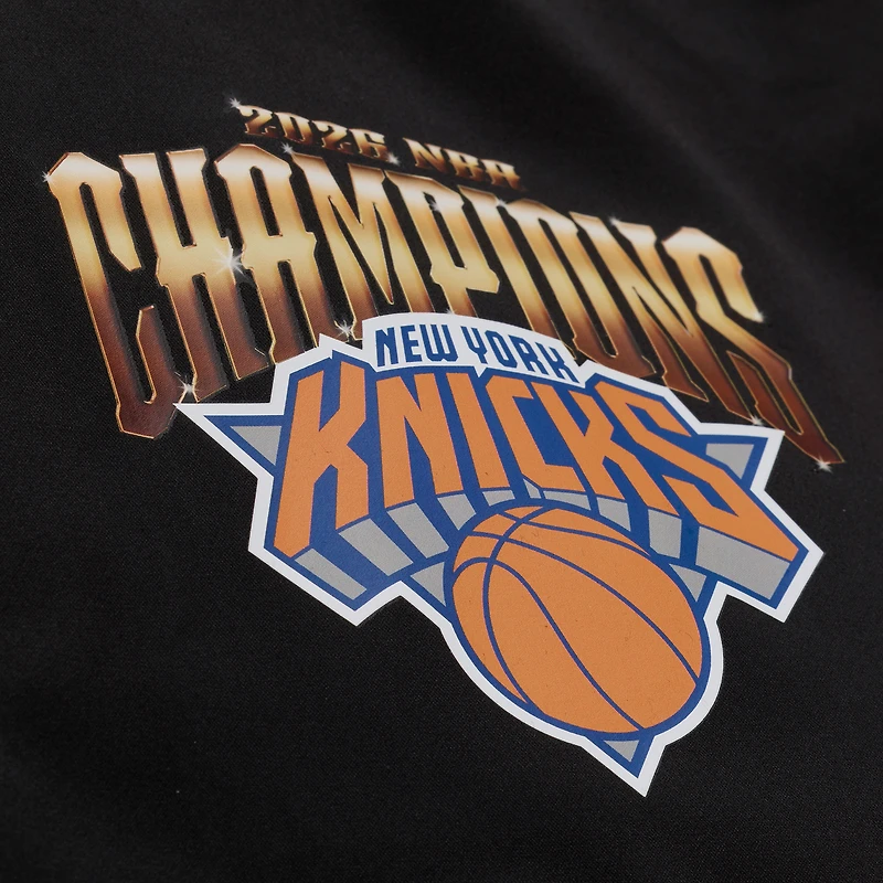 Veste Mitchell & Ness noire pour homme, New York Knicks, champions des finales NBA 2026, en satin à boutons-pression.