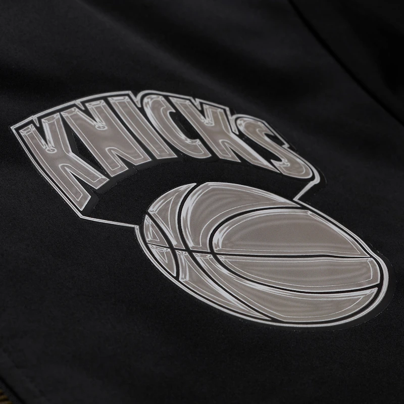 Veste bomber zippée Mitchell & Ness noire New York Knicks en satin chromé pour homme