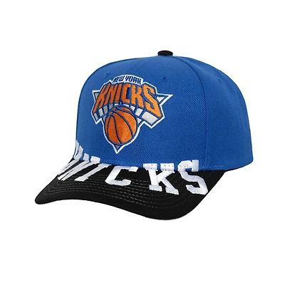 Casquette snapback bicolore Mitchell & Ness bleu/noir pour homme des New York Knicks Underarch Pro Crown