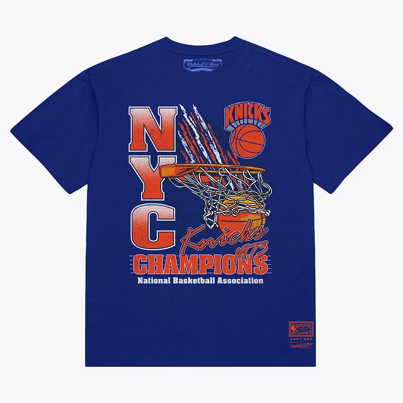 Men's Mitchell & Ness  Blue New York Knicks 1973 NBA Finals Champions Net T-Shirt