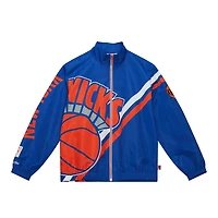Veste d'échauffement zippée bleue à logo éclaté des New York Knicks pour homme Mitchell & Ness