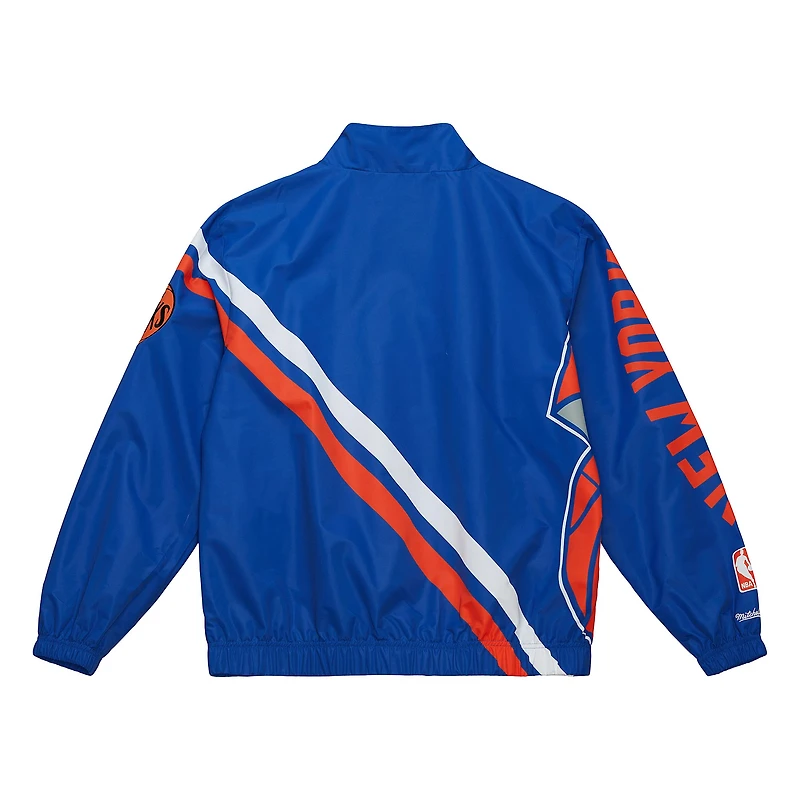 Veste d'échauffement zippée bleue à logo éclaté des New York Knicks pour homme Mitchell & Ness