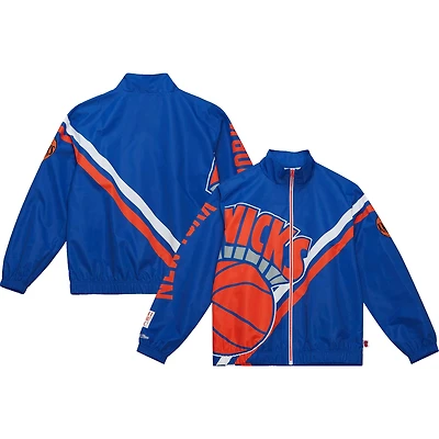 Veste d'échauffement zippée bleue à logo éclaté des New York Knicks pour homme Mitchell & Ness