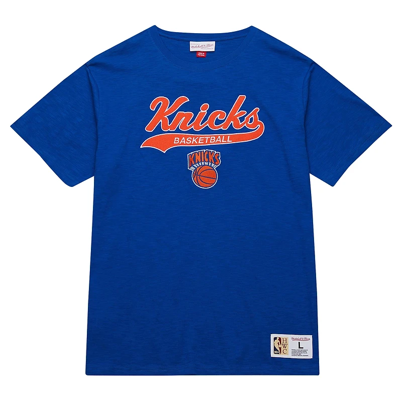 T-shirt bleu à appliqués en feutre Hardwood Classics des New York Knicks de Mitchell & Ness pour homme