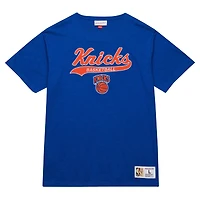 T-shirt bleu à appliqués en feutre Hardwood Classics des New York Knicks de Mitchell & Ness pour homme