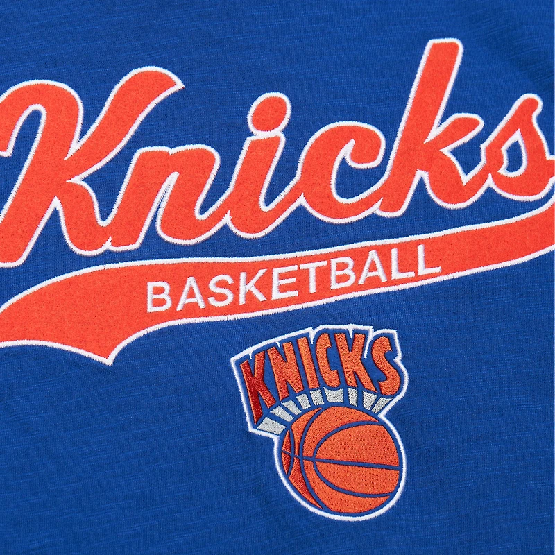 T-shirt bleu à appliqués en feutre Hardwood Classics des New York Knicks de Mitchell & Ness pour homme