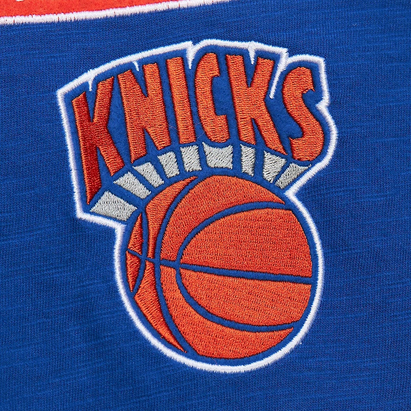Men's Mitchell & Ness Blue New York Knicks Hardwood Classics Felt Applique Slub T-Shirt