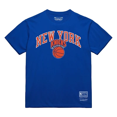 T-shirt Mitchell & Ness bleu pour homme avec logo vintage Hardwood Classics des New York Knicks
