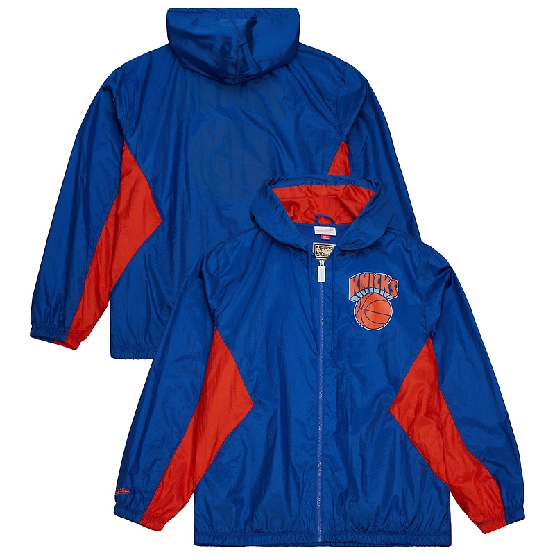 Veste coupe-vent à capuche entièrement zippée Mitchell & Ness New York Knicks bleue pour homme