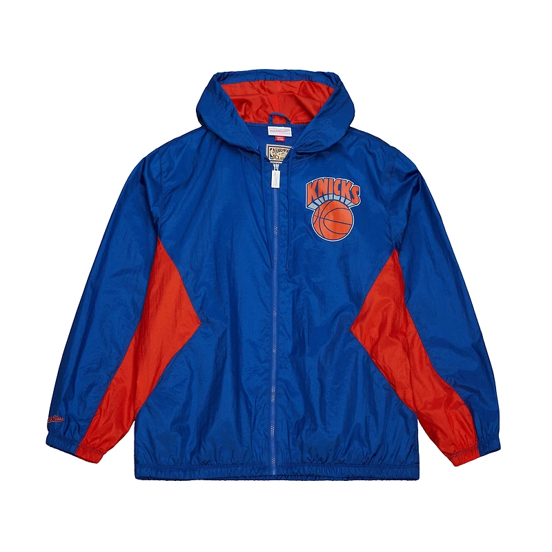 Veste coupe-vent à capuche entièrement zippée Mitchell & Ness New York Knicks bleue pour homme