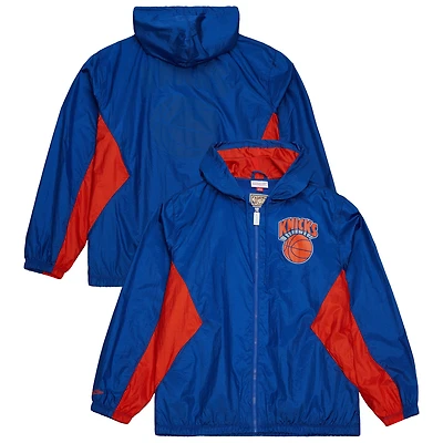 Veste coupe-vent à capuche entièrement zippée Mitchell & Ness New York Knicks bleue pour homme