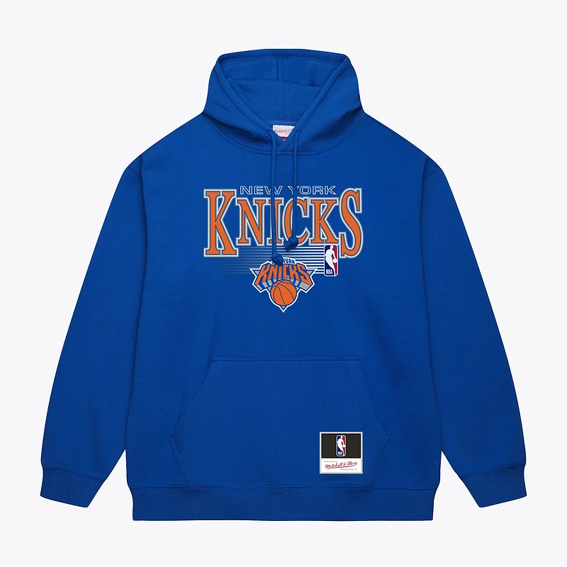 Men's Mitchell & Ness Blue New York Knicks Team Name Stack Logo Hoodie