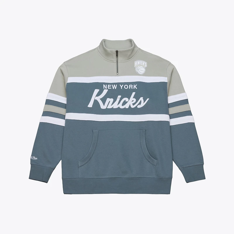 Veste à col zippé Mitchell & Ness bleue pour homme, modèle Thunderstorm des New York Knicks.