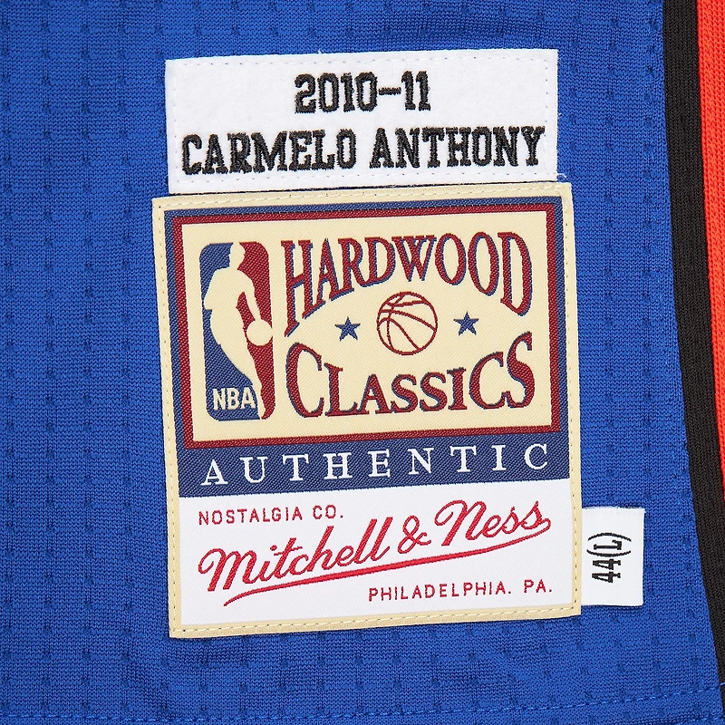 Maillot authentique Mitchell & Ness Carmelo Anthony bleu des New York Knicks 11 Hardwood Classics pour homme