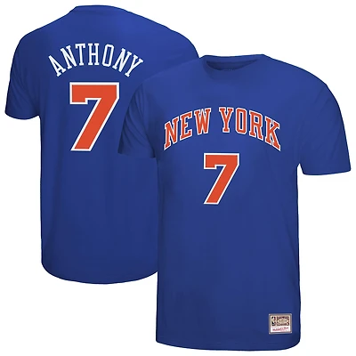 Men's Mitchell & Ness Carmelo Anthony Royal New York Knicks Hardwood Classics Retro Name Number T-Shirt