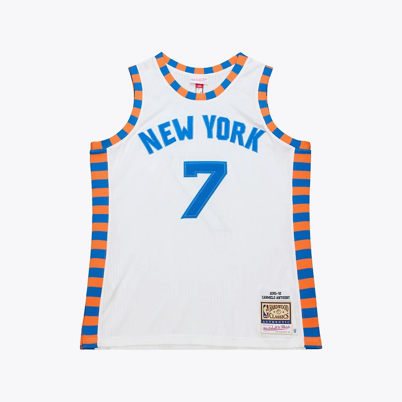 Men's Mitchell & Ness Carmelo Anthony White New York Knicks 2015-16 Hardwood Classics Authentic Jersey