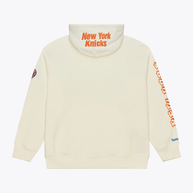 Men's Mitchell & Ness Cream New York Knicks Hardwood Classics Chainstitch Premium Fleece Hoodie