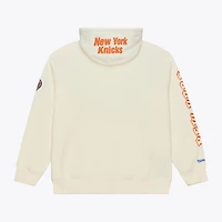 Men's Mitchell & Ness Cream New York Knicks Hardwood Classics Chainstitch Premium Fleece Hoodie