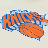 Men's Mitchell & Ness Cream New York Knicks Hardwood Classics Chainstitch Premium Fleece Hoodie