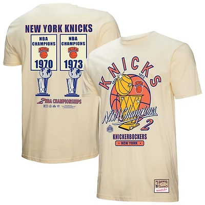 T-shirt vintage Mitchell & Ness crème pour homme des New York Knicks Hardwood Classics Champions