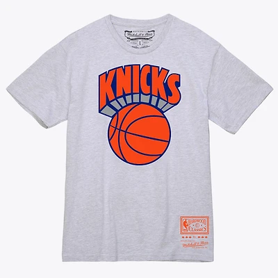 T-shirt Mitchell & Ness gris pour homme, logo basique des New York Knicks