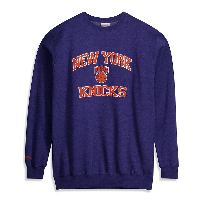 Sweat-shirt à col rond Mitchell & Ness Heather Blue New York Knicks Hardwood Classics pour homme, grandes tailles