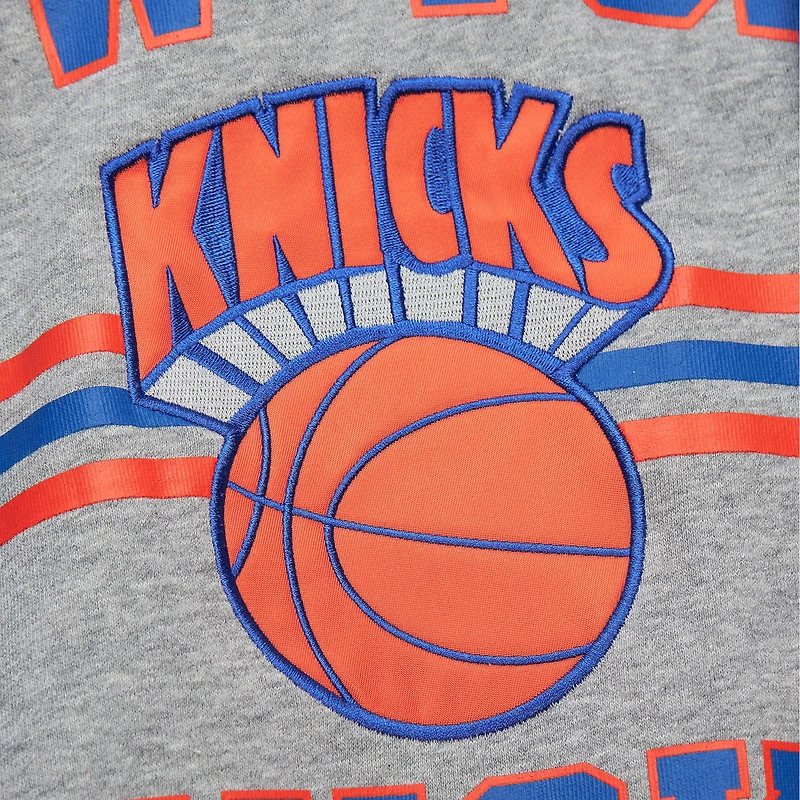 Sweat-shirt à capuche gris chiné pour homme Mitchell & Ness New York Knicks Hardwood Classics All Over 4.0