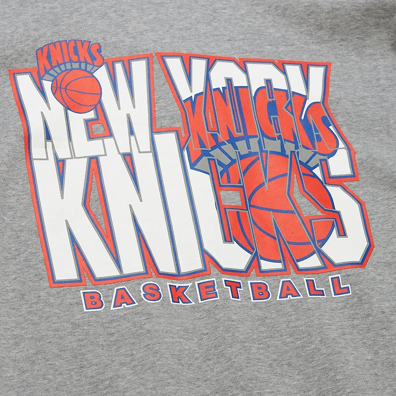 Sweat-shirt à capuche gris chiné pour homme Mitchell & Ness New York Knicks Hardwood Classics All Over 4.0