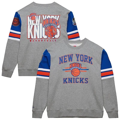 Sweat-shirt à capuche gris chiné pour homme Mitchell & Ness New York Knicks Hardwood Classics All Over 4.0