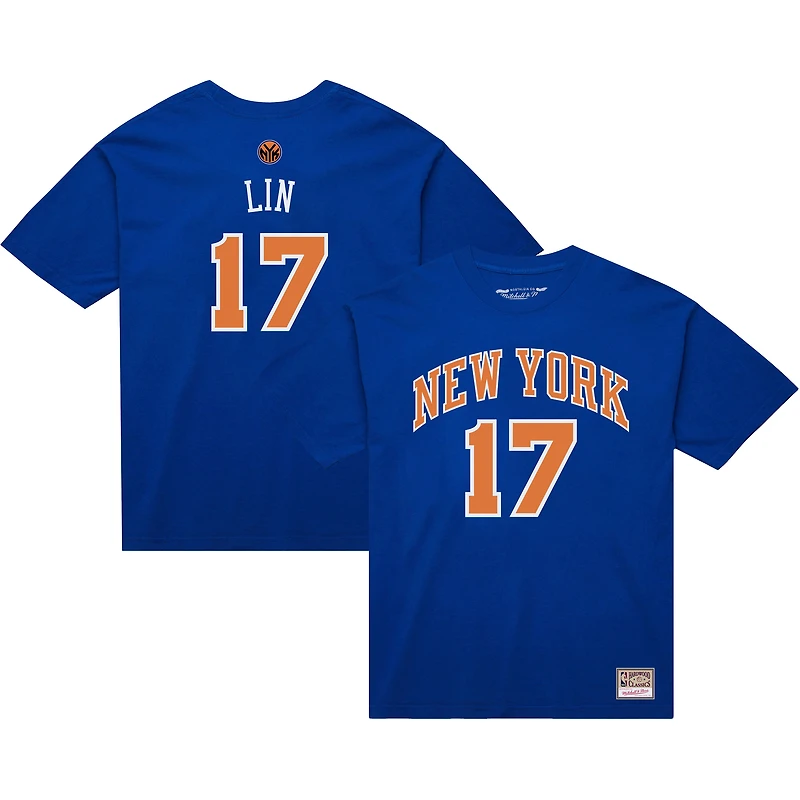 T-shirt bleu Mitchell & Ness Jeremy Lin pour homme, avec nom et numéro des New York Knicks