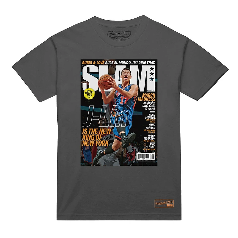 Men's Mitchell & Ness Jeremy Lin Gray New York Knicks NBA Slam Cover T-Shirt