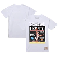 T-shirt blanc Mitchell & Ness Jeremy Lin pour homme, imprimé journal des New York Knicks