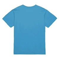 Men's Mitchell & Ness Light Blue New York Knicks Hardwood Classics Arctic Sunset Neon Retro Logo T-Shirt