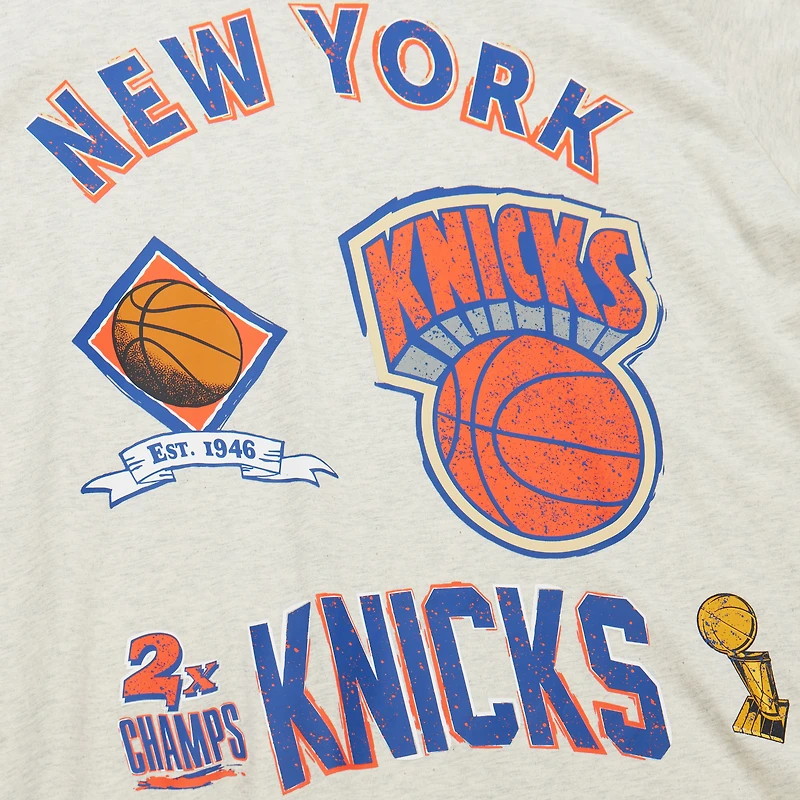 Men's Mitchell & Ness Oatmeal New York Knicks Hardwood Classics Legacy Defined Retro Championship T-Shirt