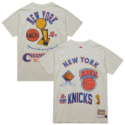 T-shirt rétro de championnat Mitchell & Ness Oatmeal New York Knicks Hardwood Classics Legacy Defined pour homme