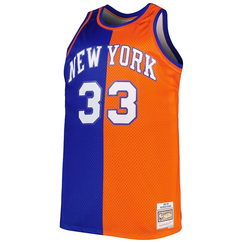 Men's Mitchell & Ness Patrick Ewing Blue/Orange New York Knicks Big Tall Hardwood Classics 1991/92 Split Swingman Jersey