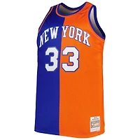 Men's Mitchell & Ness Patrick Ewing Blue/Orange New York Knicks Big Tall Hardwood Classics 1991/92 Split Swingman Jersey