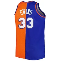 Men's Mitchell & Ness Patrick Ewing Blue/Orange New York Knicks Big Tall Hardwood Classics 1991/92 Split Swingman Jersey