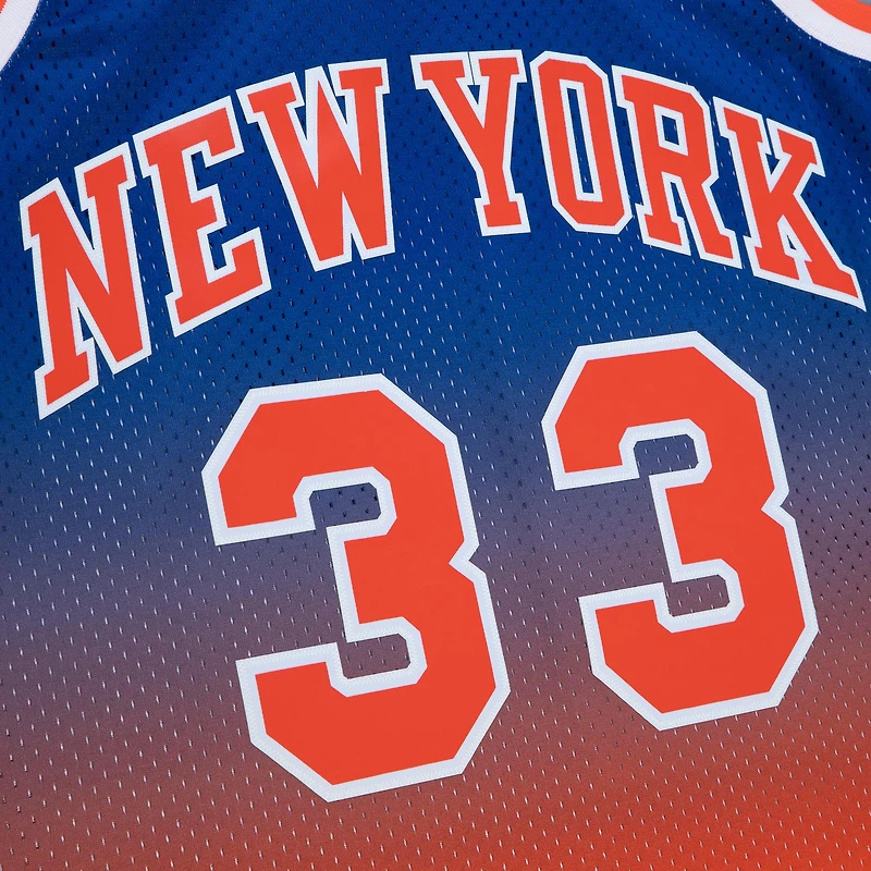 Maillot de joueur Mitchell & Ness Patrick Ewing Orange/Royal New York Knicks 1991/92 Hardwood Classics Fadeaway Swingman pour hommes