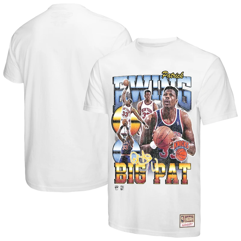 Men's Mitchell & Ness Patrick Ewing White New York Knicks Hardwood Classics Commemorative Player Collage T-Shirt
